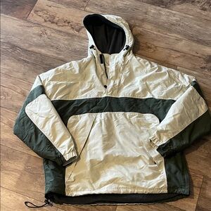 Old Navy Men's Green and Cream Pullover Fleece lined jacket